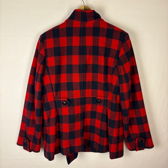 Talbots Red Buffalo Plaid Wool Coat Preppy Classic - Picture 2 of 8